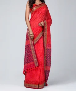 Check and Printed Cotton Saree