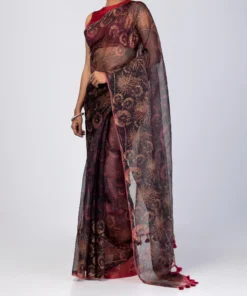 Black Printed Muslin Saree