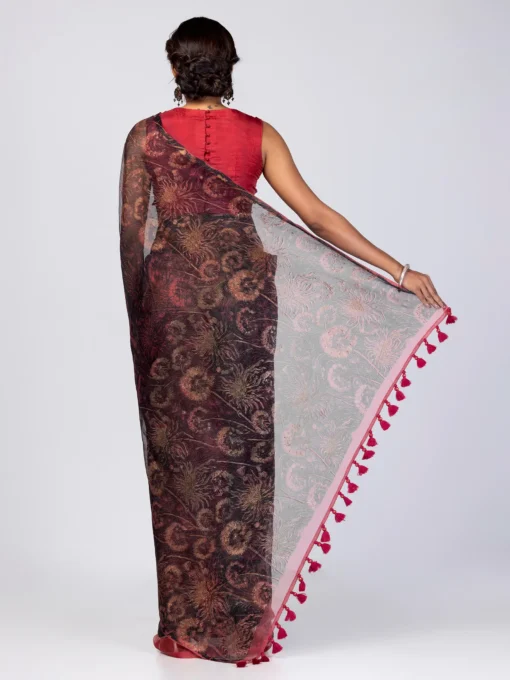 Black Printed Muslin Saree - Image 3
